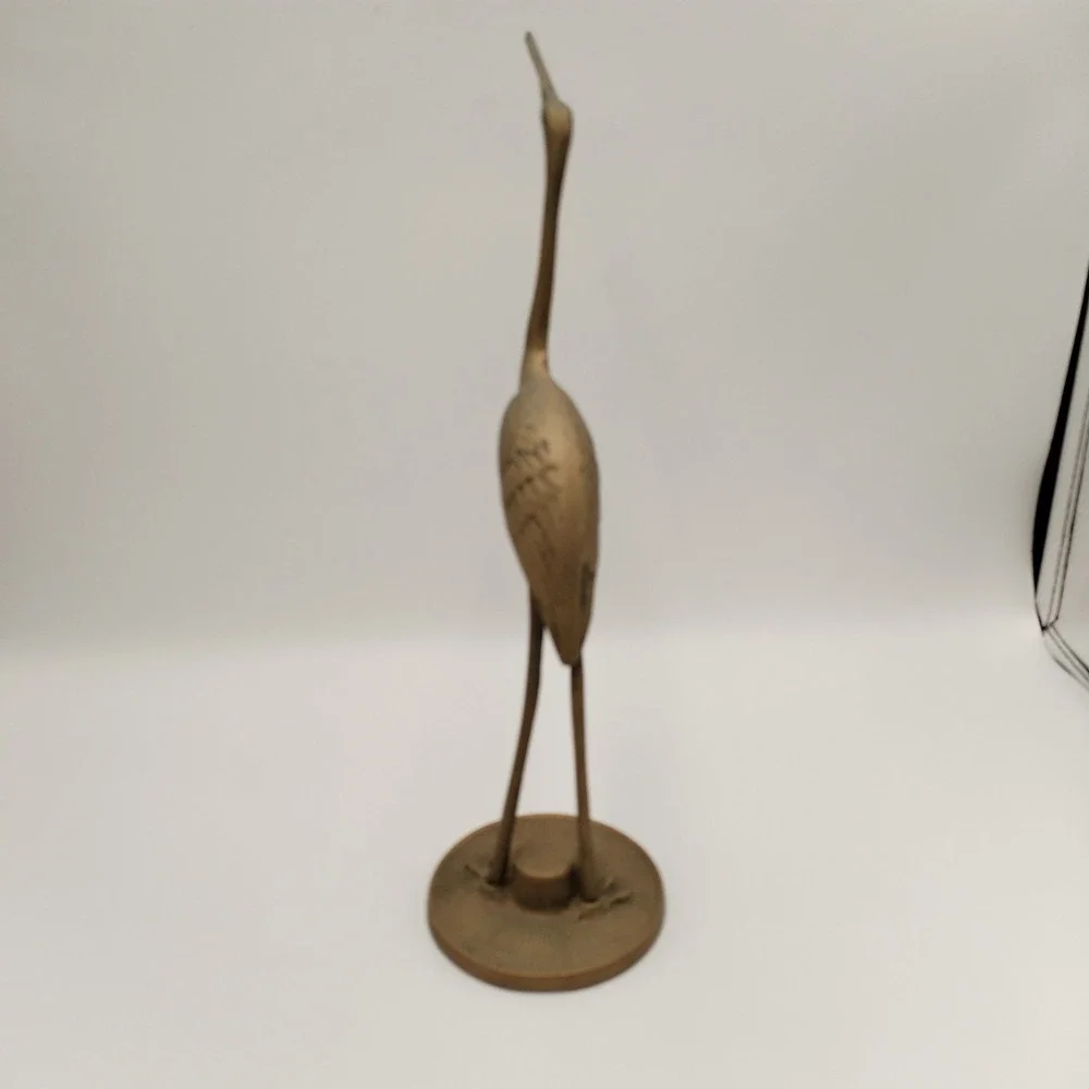 Vtg Brass Crane Bird Figurine Heron Egret Statue Mid Century Modern 11.5
